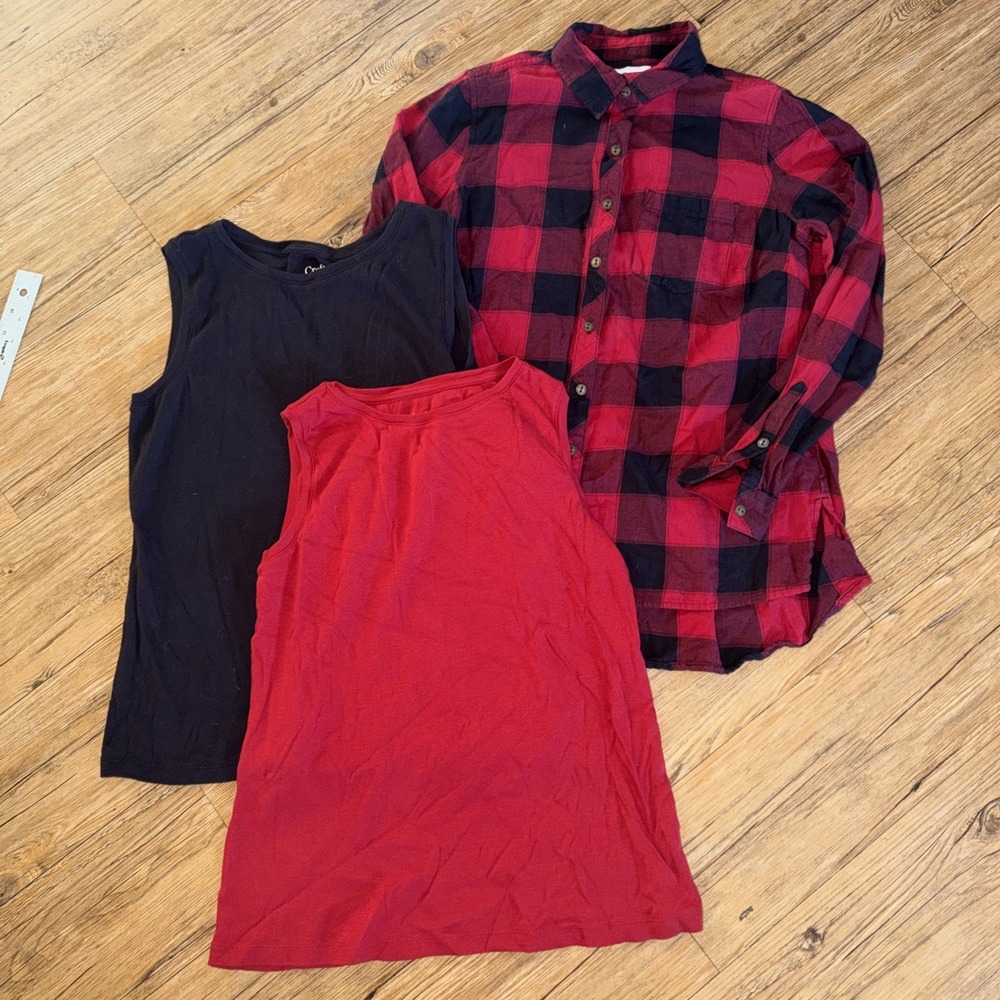 Lot Of 3 Womens Size PS Flannel Tanks Red Black Buffalo Plaid 100% Cotton O